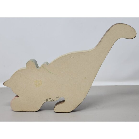 Vintage Signed M Moore 1991 Hand Painted Wooden Cat Figurine Folk‎ Art - Picture 2 of 10